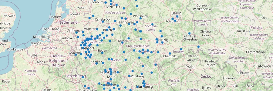 Karte mit Elektroauto-Anbietern in Deutschland