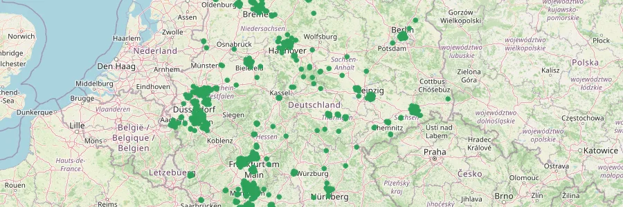 Karte mit Elektroauto-Anbietern in Deutschland