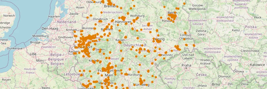 Karte mit Elektroauto-Anbietern in Deutschland