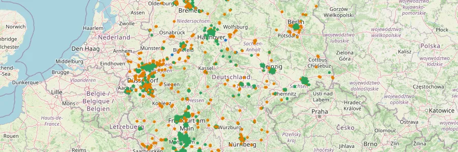 Karte mit Elektroauto-Anbietern in Deutschland